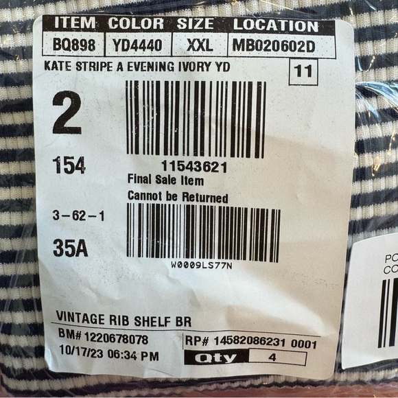 JCrew Ribbed, Shelf Bra Tank Top, White, Blue, Striped, XXL - Picture 3 of 5